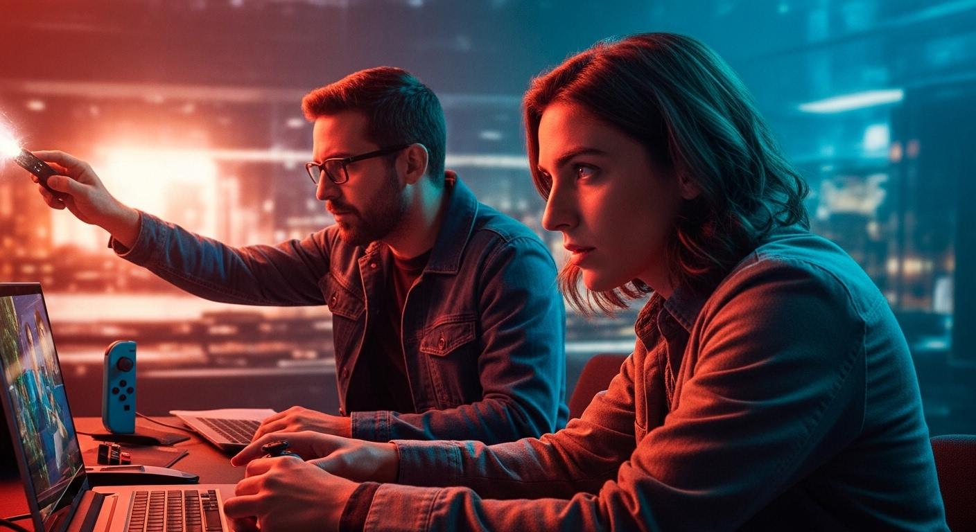 Brazilian living room with Nintendo Switch, map of Brazil, and analytics visuals illustrating market analysis.