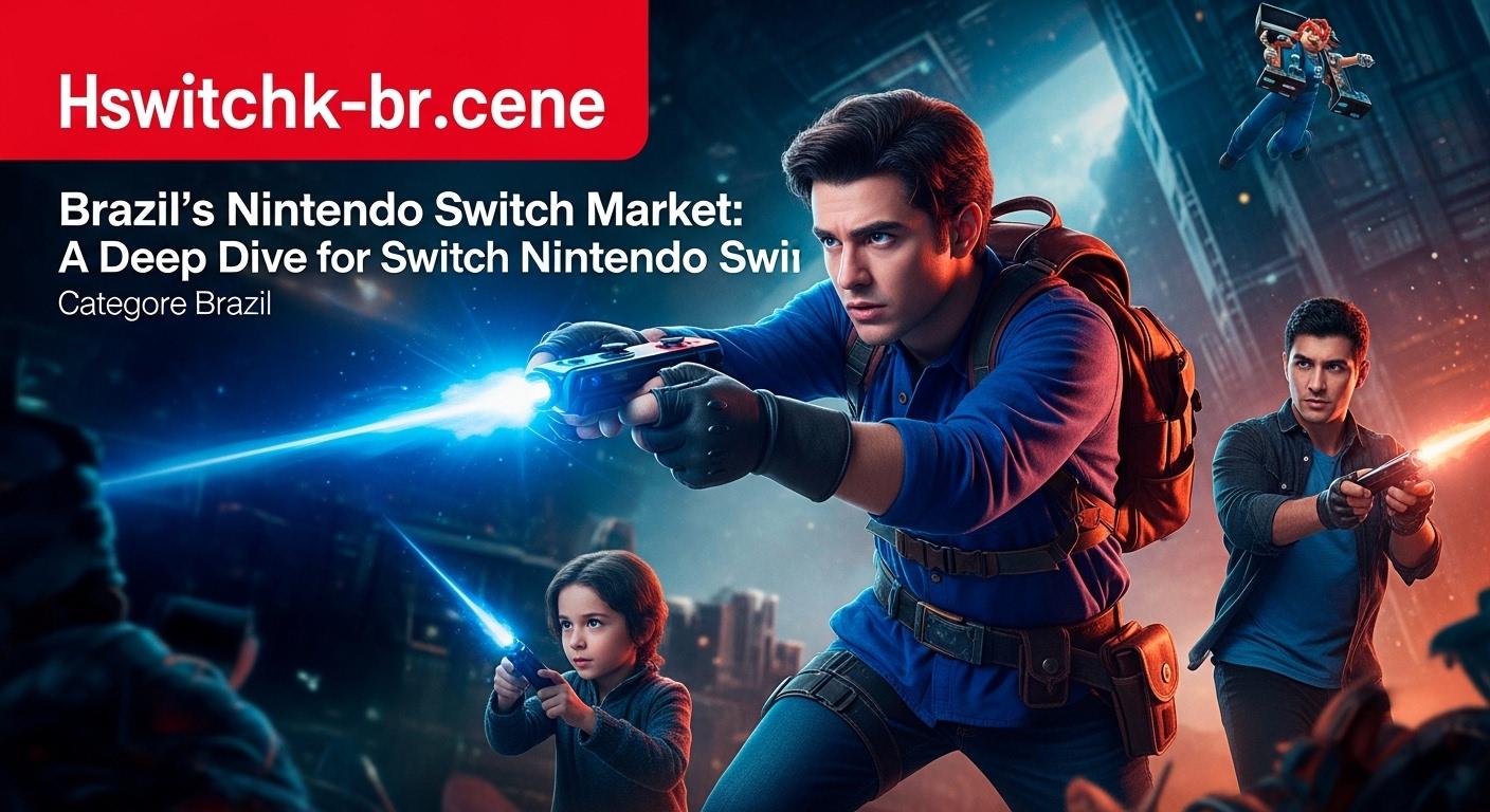 Brazilian gamer with Nintendo Switch in a Brazilian-themed setting