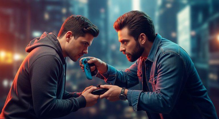 Brazilian household enjoying a Nintendo Switch with promotional materials in the background