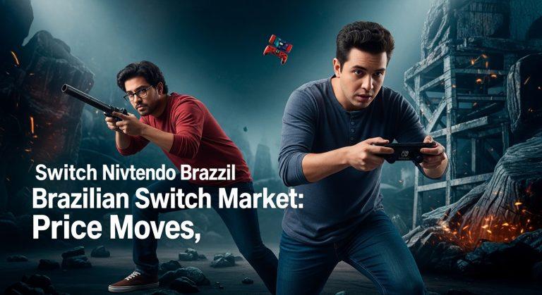 Brazilian household enjoying a Nintendo Switch with promotional materials in the background
