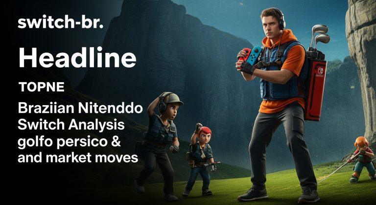 Brazilian gamer with Nintendo Switch and world-map imagery including golfo persico