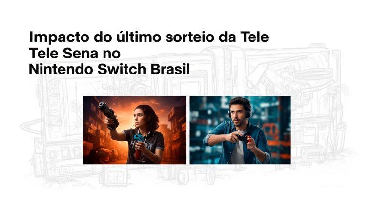 Nintendo Switch on a table with Tele Sena slip in a Brazilian living room, editorial style