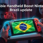 Handheld Boost concept art for Nintendo Switch in handheld play with Brazil-focused colors.